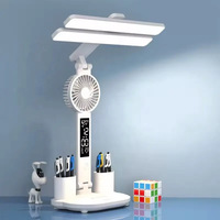 Protection des yeux Double tête USB Rechargeable Dimmable TouchLed Lampe de table avec ventilateur porte-stylo lampe de lecture de bureau