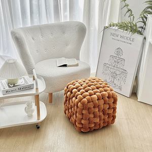 Pouf quadrato in velluto Flyer Woven, poggiapiedi, sgabello, seduta a cubo per soggiorno - Product Image 3