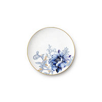 Service de table en porcelaine dorée de luxe JK Ceramics, assiettes en céramique bleues imprimées, assiettes en porcelaine osseuse pour mariage