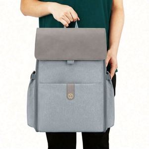 Design Factory Wholesale Pu <b>Leather</b> Lid <b>Backpack</b> Tote Gray <b>Black</b> Diaper Bag - Product Image 4