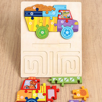 Puzzle en bois 3 en 1 pour enfants, exercices pour le cerveau gauche et droit, améliore les capacités pratiques, la réaction, jouet éducatif interactif