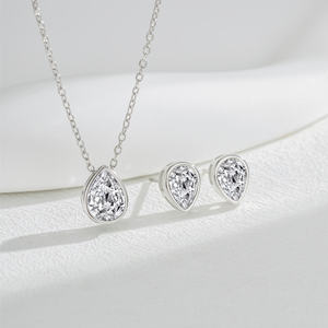 Kalung Liontin Rantai Perak Sterling 925 Berlapis Rhodium Model Bezel Pear Water Drop Zircon, Hadiah Wanita untuk Pesta dan Hari Jadi - Product Image 5