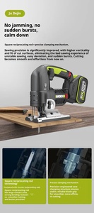 Sierra curva de litio de 20V WU550.9, sierra eléctrica recíproca de litio para carpintería, sierra eléctrica manual para el hogar, sierra eléctrica para construcción. - Product Image 3
