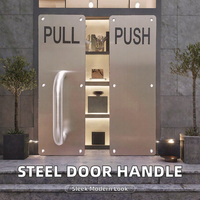 Poignée de porte moderne en acier inoxydable nickelé, ambidextre, avec plaque de poussée/tirage, télécommande, installation facile pour portes d'hôtel