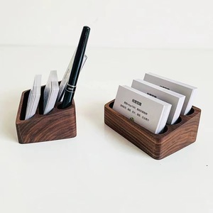 <b>Solid</b> <b>Wood</b> Business Card Holder Multi Compartment <b>Desk</b> Organizer Office Desktop Storage Box Modern Minimalist Style - Product Image 1