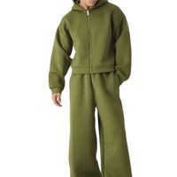 Ensemble de survêtement 2 pièces pour homme : sweat à capuche court zippé en tricot scuba 500 GSM et pantalon large – Style streetwear, logo personnalisé
