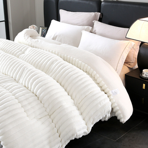 Super Soft White Plush Striped <strong>Comforter</strong> Thickened Warm Winter Bed Quilt Fluffy <strong>Rabbit</strong> Fur Like Bedding <strong>Comforter</strong> ForAlI Seasons - Product Image 4