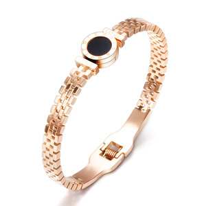 <b>Rose</b> <b>Gold</b> Round Resin Bracelet With Roman Numerals Adjustable Stainless Steel <b>Bangle</b> For Women Gift Jewelry - Product Image 1
