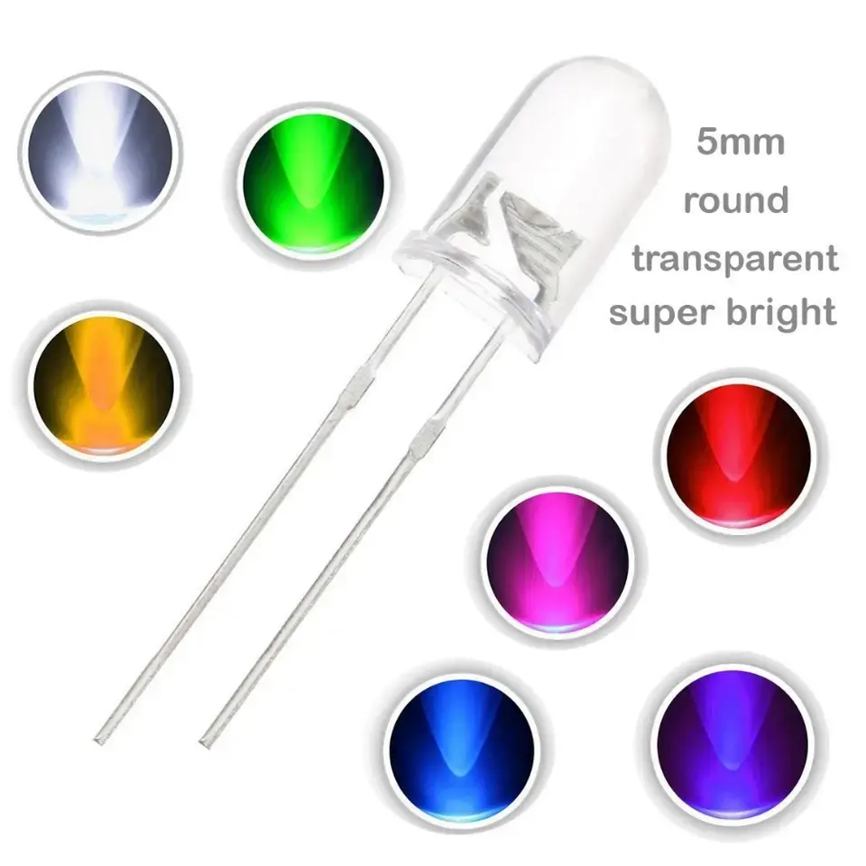 Ultra brightness dia.5mm round 20mA red, green, blue, orange, yellow,white, pink, UV, RGB, IR dip LED
