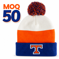 Bonnet tricoté extensible personnalisé à rayures tricolores, pompon brodé, pour équipes sportives, spectateurs d'hiver et activités de plein air