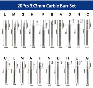 Juego de 20 fresas rotativas y brocas cónicas pulidas de carburo de tungsteno sólido de 3x3 mm con vástago de 1/8 de pulgada (3 mm) OEM - Product Image 4