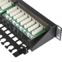Panel Patch CAT6A FTP 24 Port 90 Derajat RJ45 Baja Canai Dingin Berlapis Cat Hitam Lulus Uji DTX 1800 Krone Punch Down Garansi 5 Tahun