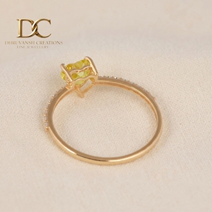Bague pour femme de haute qualité en or jaune massif 14 carats avec diamant de laboratoire et saphir jaune, style minimaliste, certifiée IGI, bijoux fins - Product Image 2