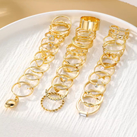 Ensemble de 30 bagues tendance en or avec cœur, feuille et perle pour femme, bijoux punk, diamants, cristaux, strass, bagues empilables