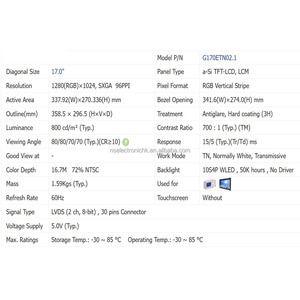 ใหม่ต้นฉบับ 17 นิ้ว 1280×1024 อุปกรณ์ตรวจสอบจอแสดงผล LCD มุมมองกว้างสำหรับอุตสาหกรรมระบบอัตโนมัติ HMI G170ETN02.1 - Product Image 4