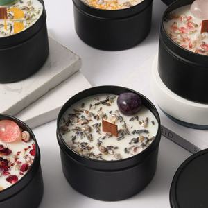 <span class=keywords><strong>2025</strong></span> all'ingrosso della decorazione domestica della latta del barattolo della candela della fragranza della pietra di cristallo olio essenziale naturale della cera di soia candele profumate personalizzate - Product Image 6