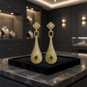 Boucles d'oreilles pendantes de luxe en or 10 carats avec diamant de laboratoire de qualité supérieure, taille brillant rond 7-8 carats, certifié IGI, collection de créateur - Product Image 1
