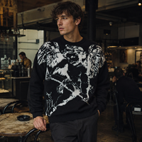 Pull jacquard à manches longues et col rond pour homme, motif squelette ailé gothique, style streetwear, coupe oversize, avec logo OEM