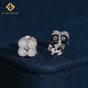 Minimalist 925 Silver Moissanite Four Leaf <b>Earrings</b> Screw <b>Back</b> Stud <b>Earrings</b> Valentine Gift for Women - Product Image 4