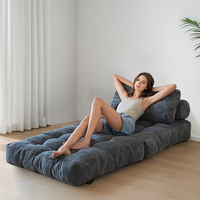 Sofá Cama Plegable Individual de Pana Estilo Japonés de 1 Plaza, Colchón Futón para Piso sin Estructura