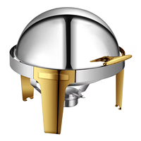Réchaud à nourriture en acier inoxydable de luxe, équipement de service de buffet, traiteur, réchaud à alcool rond doré de 6 l, chauffe-plat à vendre