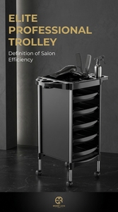 5 Drawer Black Salon <b>Trolley</b> Rolling Hairdressing <b>Tool</b> Cart with Top Bottle Holders - Product Image 2