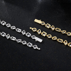 ヒップホップ女性ジュエリーアイシングアウトゴールドメッキラウンドハートスクエアカットCZリンクチェーンマルチシェイプダイヤモンドベゼルテニスネックレス - Product Image 5