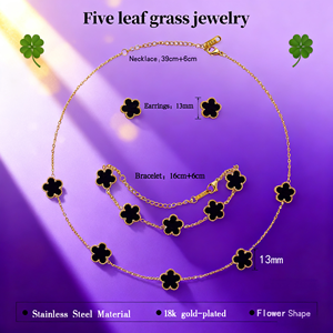 Set di gioielli con quadrifoglio fortunato alla moda 18K placcato in oro placcato oro bracciale Unisex collana orecchini pendenti gioielli Bochi - Product Image 2