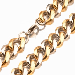 Dây chuyền kiểu Cuban Link mạ vàng 18K hai màu bạc và vàng, chất liệu thép không gỉ bóng, phong cách Hip Hop, dành cho nam, kích thước 10/13/15/17/19mm. - Product Image 5