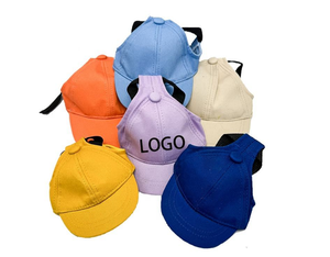 Verstellbare Visier kappe aus Polyester-Leinwand für Hunde Outdoor-Sport-Haustier hüte mit Ohr löchern Markenlogo Modisches Baseballkappen-Design - Product Image 2