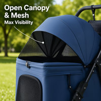 Poussette pour animaux de compagnie grand espace, pliable, vue haute, frein à un pied, roues pivotantes à 360°, acier carbone, Oxford, 25 kg, 70x40x33 cm