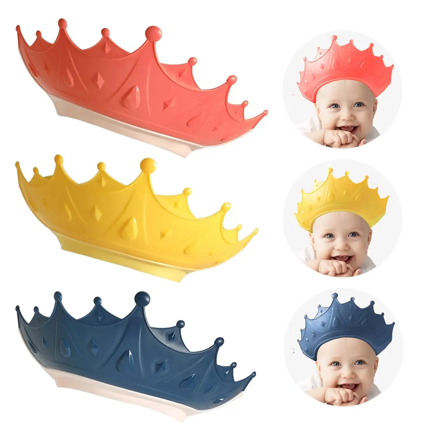 Touca de banho de bebê em silicone ajustável para recém-nascidos, chapéu de banho em forma de coroa, impermeável, mais vendido