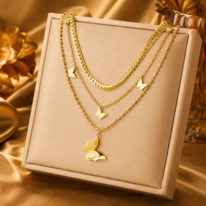 Collar Personalizado de Alta Calidad, Estilo Lujoso y Ligero, con Forma de Corazón y Mariposa, Imitación de Perla, Chapado en Oro de 18K, Acero Inoxidable, Moderno, Versátil e Impermeable - Product Image 6