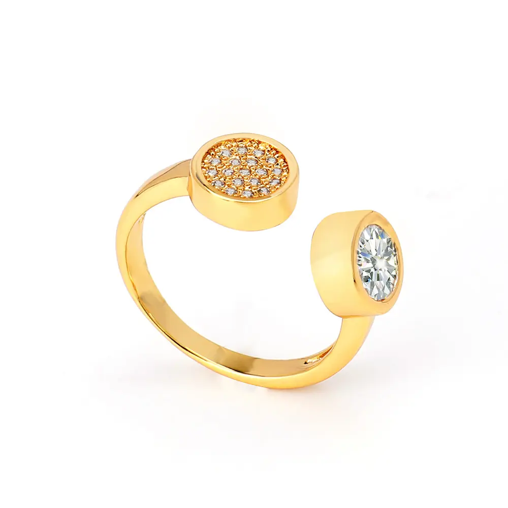 Conjunto de anillo de cristal natural para mujer, set de soporte de doble círculo de cz dorado, joyería para mujer, diseño de anillo de boda