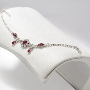 Par de Tobilleras de Plata 925 con Rubíes, Joyería Tradicional India Payal, Elegante y Ajustable para Mujer - Product Image 3