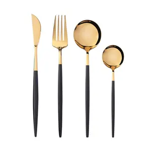 H16 Luxus geschirr Hotel Restaurant Matt Besteck Schwarz Griff Besteck Gold Utensilien Edelstahl Küchen geschirr Besteck Set