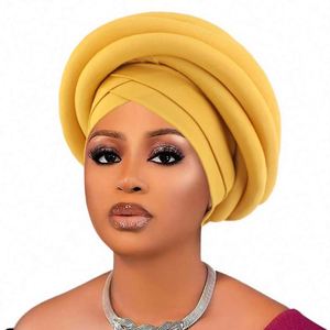 New Style Fashion Pre-tied Turban Five <b>Braid</b> <b>Accessories</b> African Women Outdoor Solid Color Custom Brand Polyester Stretchy - Product Image 1