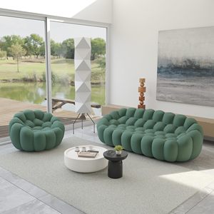 Sofá Curvo de 3 Plazas, Sofá Tapizado Cómodo, Tela de Malla con Forma de Panal 3D Moderno para Sala de Estar, Apartamento SE-103-3 3 Plazas - Product Image 1