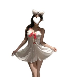 Sexy Lingerie for Women - Pure and Elegant White Spaghetti Strap Dress (QQNY) - Nightgown/Uniform - Product Image 5