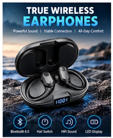 Écouteurs sans fil Bluetooth 6.0 TWS, écouteurs intra-auriculaires stéréo HiFi 13 mm, 50 mAh, 400 mAh, étui de charge Type-C, écouteurs avec crochet d'oreille
