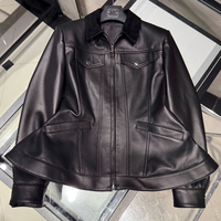 Veste en cuir véritable à ourlet peplum pour femme avec col en daim, style motard, collection automne