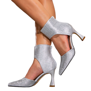 <span class=keywords><strong>Sandali</strong></span> Estivi <span class=keywords><strong>da</strong></span> Donna con Tacco Alto Quadrato 8cm, in Tessuto <span class=keywords><strong>Argento</strong></span> con Strass, <span class=keywords><strong>Comodi</strong></span>, a Punta, con Cerniera, Taglie Forti - Product Image 3