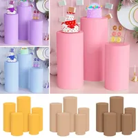 Lot de 3/5 housses cylindriques modernes de luxe en tissu uni pour table à desserts, gâteaux, anniversaires, mariages, bébés, sans flamme
