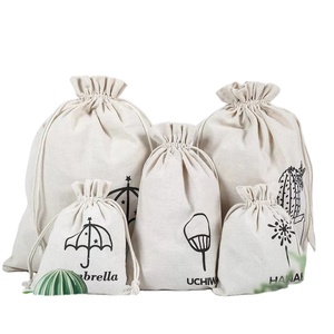 Sacs cadeaux en coton avec cordon de serrage, logo personnalisé, en mousseline, en toile unie, petit sac anti-poussière avec ruban en satin noir, pochette à bijoux - Product Image 6