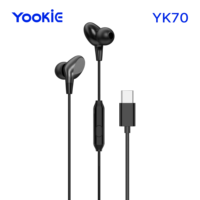 Promo Panas YooKiE YK70 Earphone Kabel Type-C dengan Mic Stereo HD Tahan Air IPX-4 Kabel 1.2M Plastik ABS Hitam