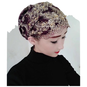 Nouveau Design <span class=keywords><strong>2022</strong></span> Foulard Printemps Musulman Gaze Style National Nouveau Chapeau Cap Femme Soie Dorée Brodé Perles Clou - Product Image 1