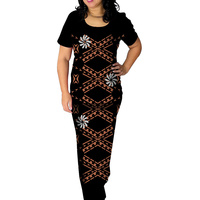 Bleu 2 pièces ensemble femmes Samoan Puletasi motif Tribal polynésien grande taille femmes ensembles rose Hibiscus femmes Maxi robes