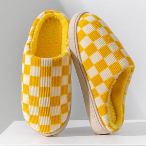 Unisex Checkerboard for Slippers Soft Winter Warm Plush Fur Anti-Slippery <b>Cushioning</b> for Home Indoor Use Wholesale for Autumn - Product Image 3