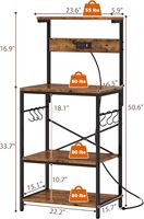 Support de cuisine avec prise de courant Table de bar à café Support de cuisine à 4 niveaux pour micro-ondes avec 6 crochets en forme de S Étagère de rangement