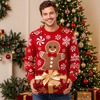 Pull tricoté de Noël pour homme à manches longues et col rond, motif bonhomme de pain d'épices et flocon de neige, idéal pour les fêtes d'hiver